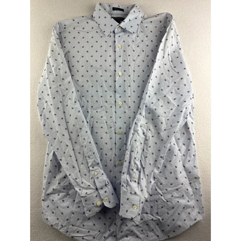 Banana Republic Grant Fit Mens Large Blue Geometric 120s Supima‎ Cotton Shirt